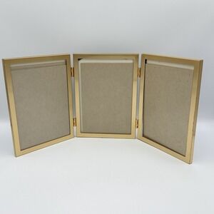Gold Triple Hinged Picture Frame Hollywood Regency Glam Vanity Desk Decor